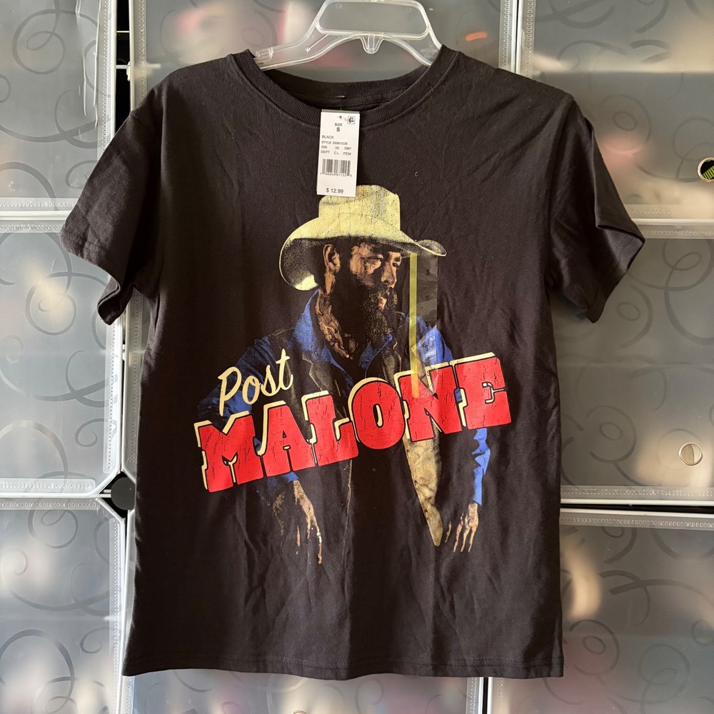 Post Malone Graphic T-Shirt Black Cowboy Hat Western Style 36881036 Size S NWT